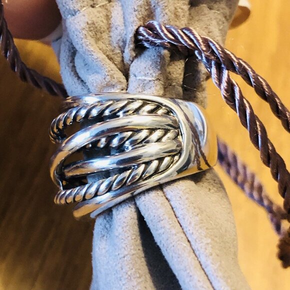 David Yurman Wide Cross Over Sterling Silver Cable Band Ring Size 5 w/Pouch Mint - Picture 8 of 13